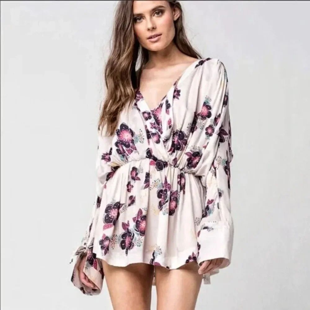 ✨ FREE PEOPLE ✨ Tuscan Dreams Minidress Tunic - [Small, Ivory/Purple]